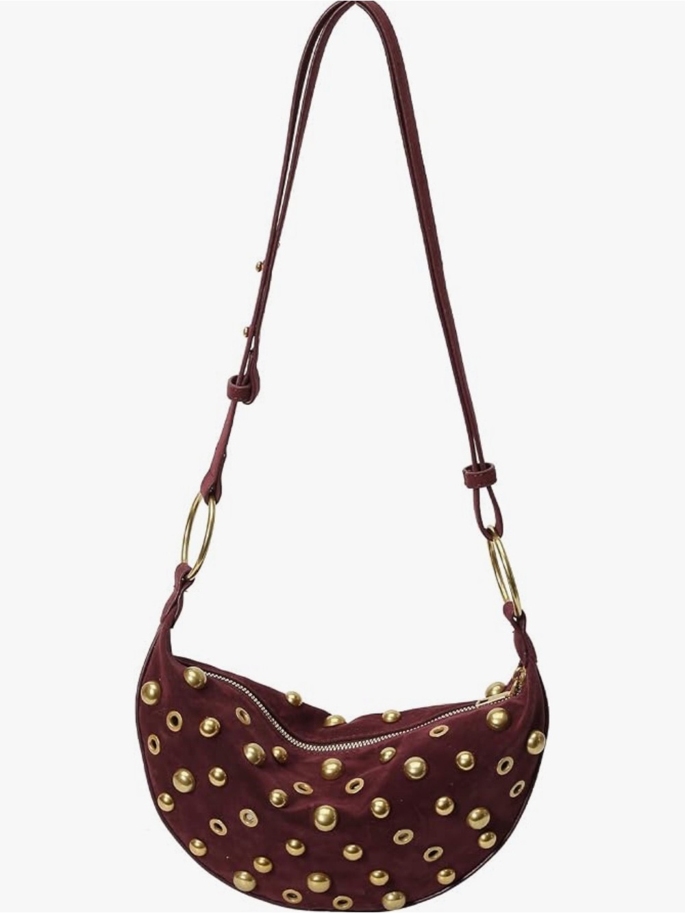 Purple Suede Studded Shoulder Bag